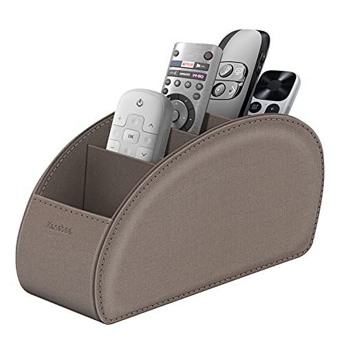 KENOBE Remote Control Holder with 5 Compartments, KENOBEE Anti-slip Desktop Caddy Storage Organizer for Remote Controllers, Office Supplies, Makeup Brush, Media Accessories, Denim Coffee - Image 1