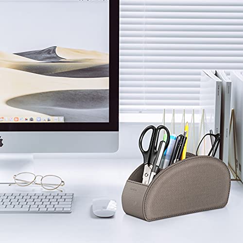 KENOBE Remote Control Holder with 5 Compartments, KENOBEE Anti-slip Desktop Caddy Storage Organizer for Remote Controllers, Office Supplies, Makeup Brush, Media Accessories, Denim Coffee - Image 5