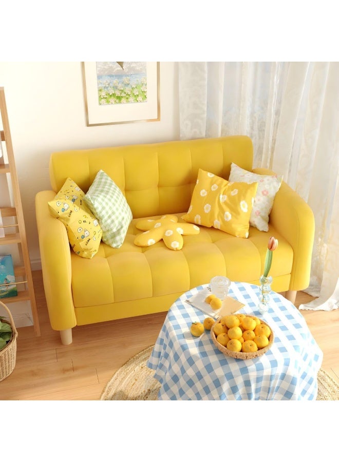 Ripple FURNITURE UAE Homes Modern Tufted Loveseat Sofa, Yellow Chenille Fabric, High Square Arms, 2-Seater for Living Room (Lemon Yellow) - Image 1