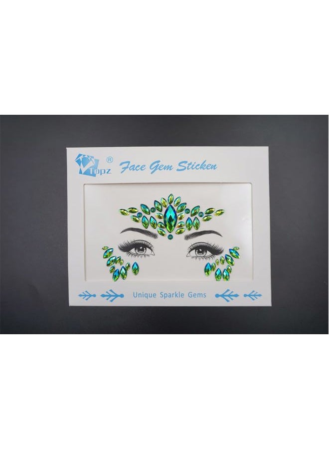 TOPAZ Green Face Jewels Stick On Halloween Face Gems Sticker for Makeup Face Rhinestones Self Adhesive Face Glitter Face Jewelry Festival Party DIY Eye Tattoo Stickers Halloween Makeup (Emerald Ab/SR17) - Image 2