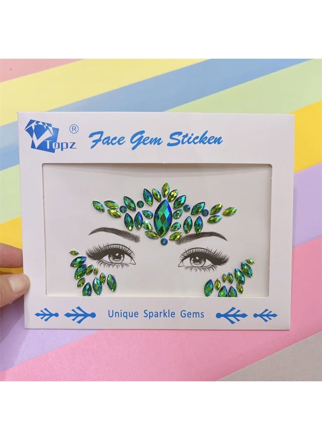 TOPAZ Green Face Jewels Stick On Halloween Face Gems Sticker for Makeup Face Rhinestones Self Adhesive Face Glitter Face Jewelry Festival Party DIY Eye Tattoo Stickers Halloween Makeup (Emerald Ab/SR17) - Image 4