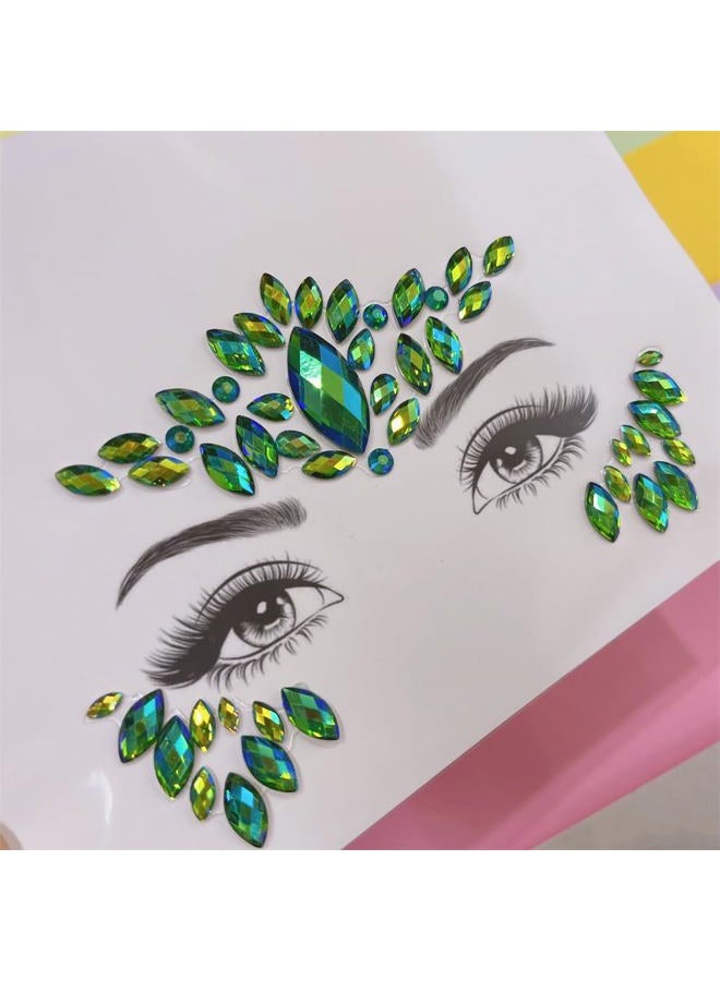 TOPAZ Green Face Jewels Stick On Halloween Face Gems Sticker for Makeup Face Rhinestones Self Adhesive Face Glitter Face Jewelry Festival Party DIY Eye Tattoo Stickers Halloween Makeup (Emerald Ab/SR17) - Image 3