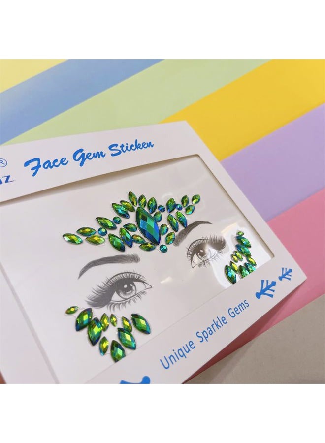 TOPAZ Green Face Jewels Stick On Halloween Face Gems Sticker for Makeup Face Rhinestones Self Adhesive Face Glitter Face Jewelry Festival Party DIY Eye Tattoo Stickers Halloween Makeup (Emerald Ab/SR17) - Image 5