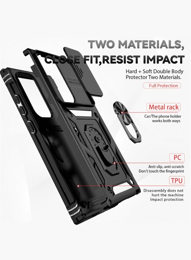 Concretization Samsung Galaxy S24 Ultra Case, Slide Camera Cover, Built in 360° Rotate Ring Kickstand, Drop Proof Shockproof Test, Heavy Duty Shockproof Protective Case for Galaxy S24 Ultra 5G 2024 Black - Image 3