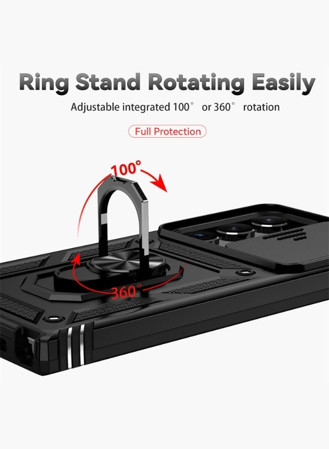 Concretization Samsung Galaxy S24 Ultra Case, Slide Camera Cover, Built in 360° Rotate Ring Kickstand, Drop Proof Shockproof Test, Heavy Duty Shockproof Protective Case for Galaxy S24 Ultra 5G 2024 Black - Image 4