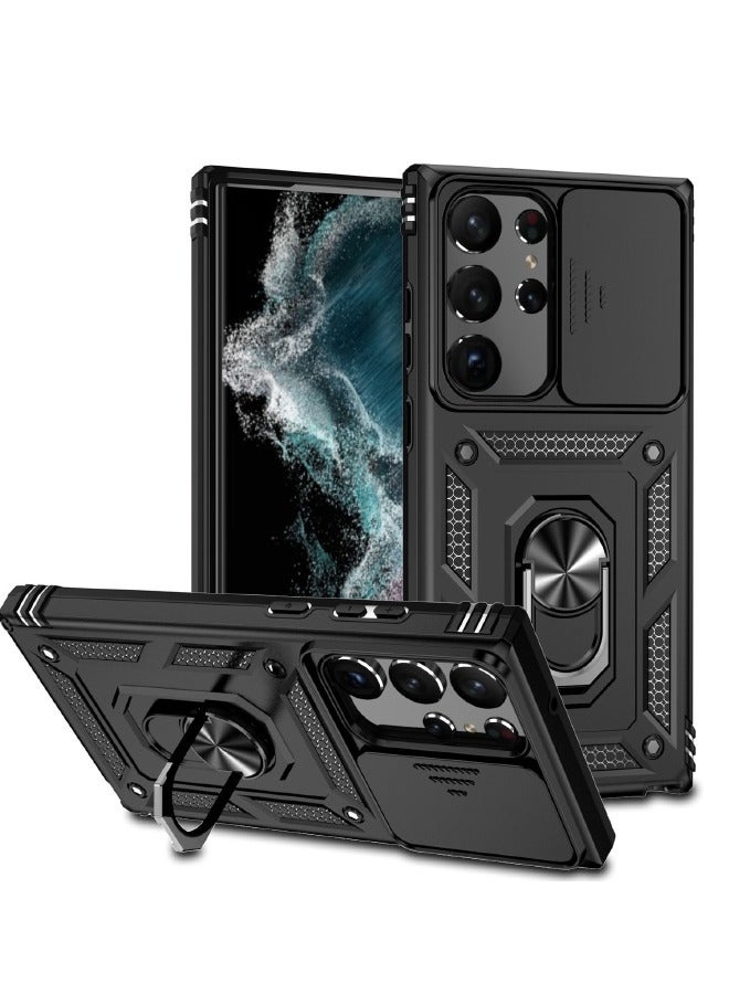 Concretization Samsung Galaxy S24 Ultra Case, Slide Camera Cover, Built in 360° Rotate Ring Kickstand, Drop Proof Shockproof Test, Heavy Duty Shockproof Protective Case for Galaxy S24 Ultra 5G 2024 Black - Image 1