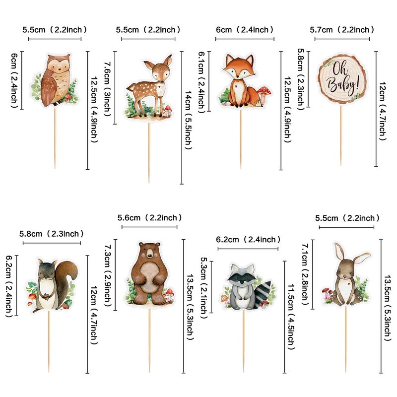Ercadio 32 Pcs Woodland Party Cupcake toppers Picks Oh Baby Party Decorations Woodland Animals Cake Woodland Theme Baby Boy Girl Birthday Favors Woodland Party Supplies - Image 2