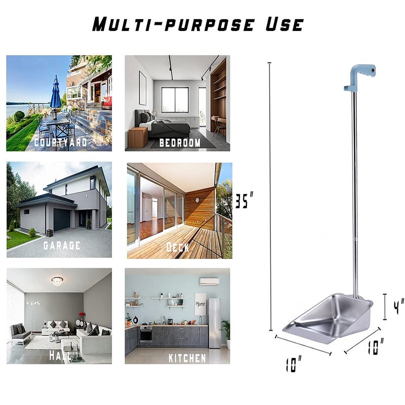 YONILL Dust Pans with Long Handle - Metal Upright Dustpan Heavy Duty, 35" Long Handled Stand Up Dustpans for Lobby, Garage, Home and Yard (Dustpan only) - Image 4