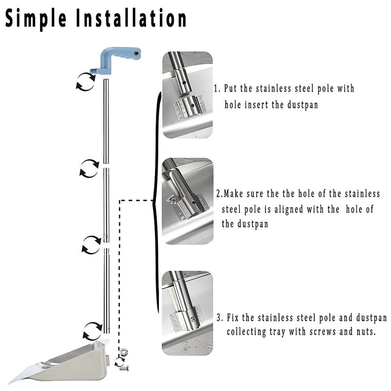 YONILL Dust Pans with Long Handle - Metal Upright Dustpan Heavy Duty, 35" Long Handled Stand Up Dustpans for Lobby, Garage, Home and Yard (Dustpan only) - Image 5