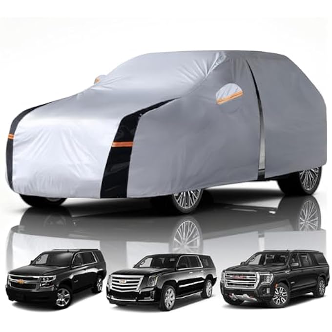 rayihni غطاء سيارة SUV كامل الحجم مقاوم للماء لجميع الأحوال الجوية، 10 طبقات أغطية سيارات خارجية للسيارات - واقي من الشمس والمطر أغطية خارجية كاملة. ملائمة مخصصة لسيارات سوبربان، GMC يوكون XL، كاديلاك إسكاليد، إلخ - Image 1