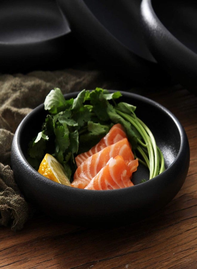 Uaral Japanese Salad Plate,Black Plates and Bowls Set,Stoneware Black Plate Set,Appetizer Plates Set of 4,5.5inch,14oz(Texture Matte Black) - Image 3