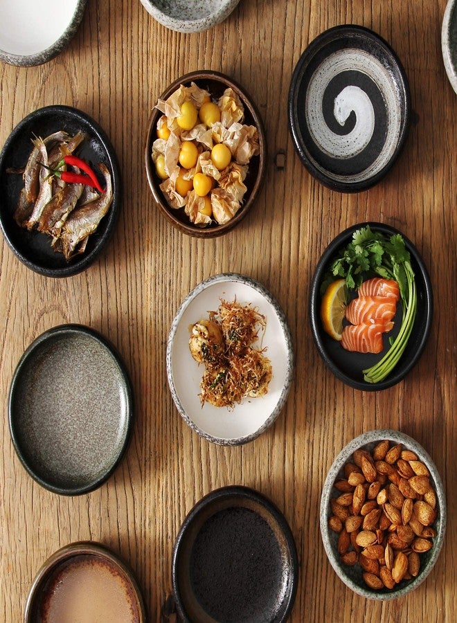 Uaral Japanese Salad Plate,Black Plates and Bowls Set,Stoneware Black Plate Set,Appetizer Plates Set of 4,5.5inch,14oz(Texture Matte Black) - Image 4