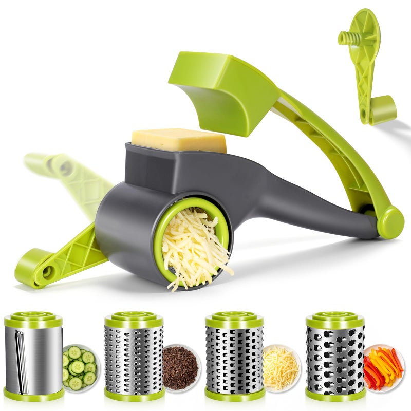Masthome Cheese Grater, Parmesan Cheese Grater with Handle and 1 Replacement Handle Cheese Grate Rotary with 4 StainlessSteel Drums for Grating and Shredding Hard Cheese, Chocolate, Nuts - Image 1