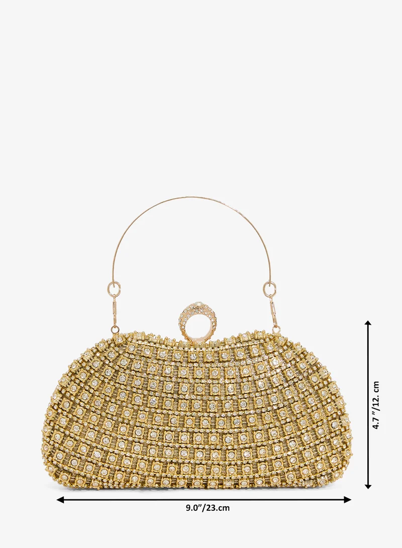 Khizana Gold Gold Diamonte Rhinestone Detailed Embellished Clutch for Women | Best Price UAE