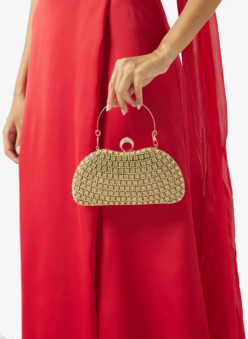 Khizana Gold Gold Diamonte Rhinestone Detailed Embellished Clutch for Women | Best Price UAE