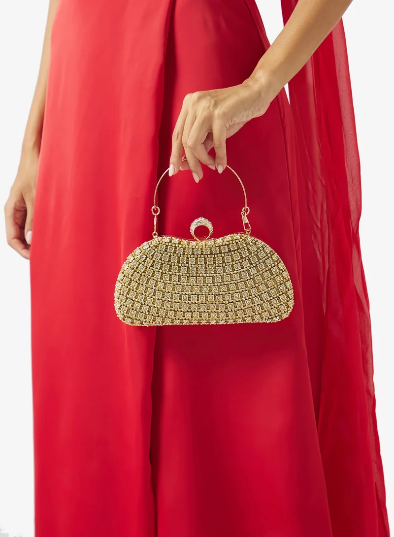 Gold Diamonte Rhinestone Detailed Embellished Clutch