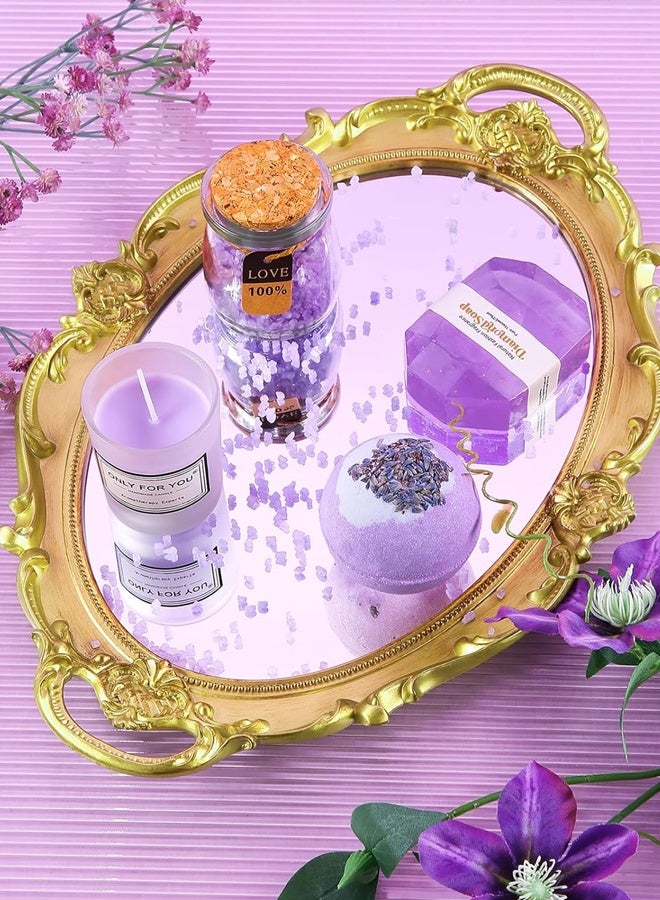 Hanayo طقم هدايا للنساء هدايا عيد ميلاد سلة هدايا للنساء طقم هدايا سبا للسيدات 9 قطع طقم سلة هدايا سبا مع صندوق هدايا طقم هدايا للاسترخاء للزوجة وأفضل صديقة (بنفسجي) - Image 5