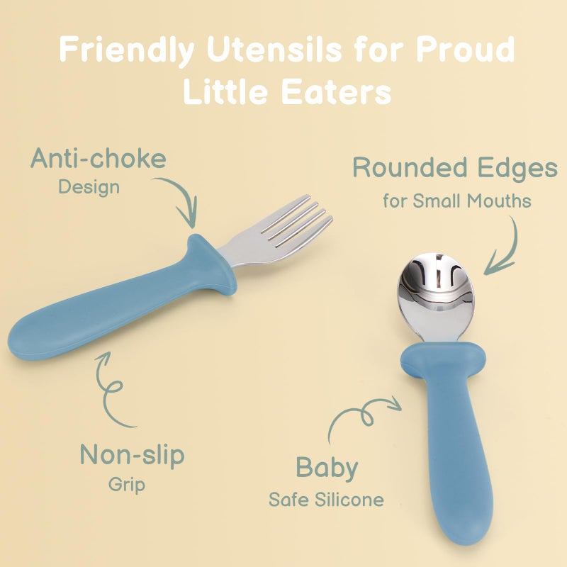 Eascrozn Toddler Utensils, 6 Pack kids Silverware Set with Silicone Handle, 18/8 Stainless Steel Children Safe Forks and Spoons, Dishwasher Safe - Image 4
