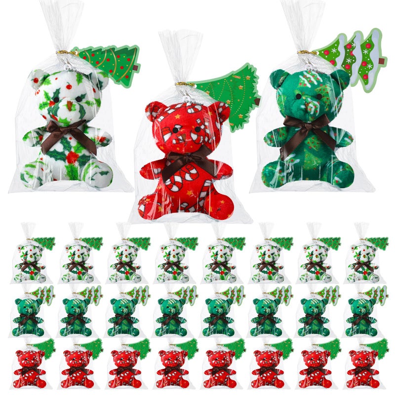 Poen 27 Pack Christmas Mini Plush Bears with Tree Cards Set Red Green White Stuffed Animals for Classroom School Kids Exchange Prize Gifts Religious Toy for Xmas Party Favors - Image 3