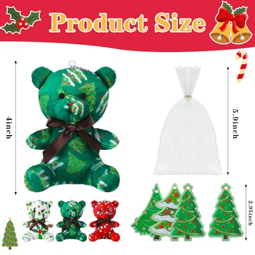 Poen 27 Pack Christmas Mini Plush Bears with Tree Cards Set Red Green White Stuffed Animals for Classroom School Kids Exchange Prize Gifts Religious Toy for Xmas Party Favors - Image 5