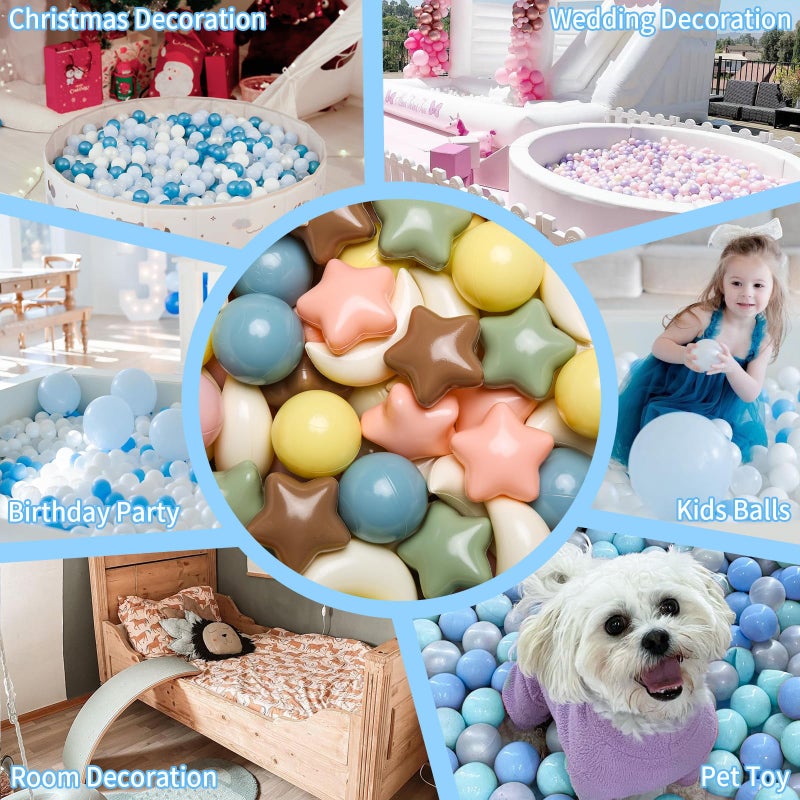 GOGOSO Ball Pit Balls Stars Moon Shapes Plastic Pitballs for Toddler Play Tent Baby Photo Props Kids Pool Water Toys Kiddie Pool Party Decor Pink Blue Coffee 100pcs - Image 3