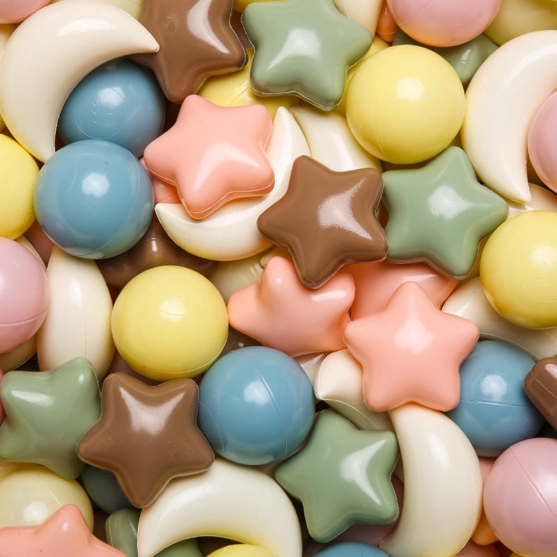 GOGOSO Ball Pit Balls Stars Moon Shapes Plastic Pitballs for Toddler Play Tent Baby Photo Props Kids Pool Water Toys Kiddie Pool Party Decor Pink Blue Coffee 100pcs - Image 1