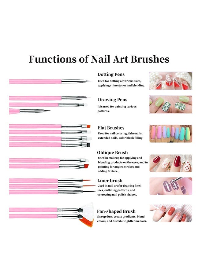 Lemon Nail Decorating Design Tools for Adult Women, Professional Fingernails Art Rhinestone Accessories Kit for Attachable Nail Art, 15 Pieces Nail Brushes and 5 Pack Dotting Pen Set for Gel Polish - Image 3