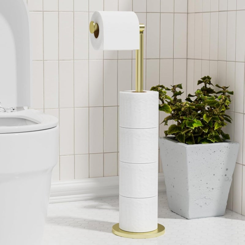 niffgaff Freestanding Toilet Roll Holders Folding Paper Holder Stainless Steel Bathroom Stand, Anti Rust Pedestal Free Standing Storage Dispenser Holds 5 Rolls