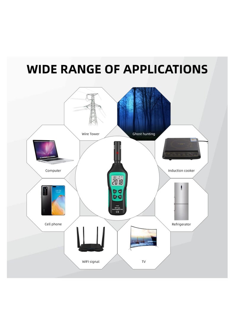 عداد EMF، كاشف الإشعاع الكهرومغناطيسي، مع شاشة LCD رقمية وكشافات مؤشر، معدات صيد الأشباح كاشف الإشعاع، للتفتيش في المنزل، المكتب، في الهواء الطلق  - Image 5