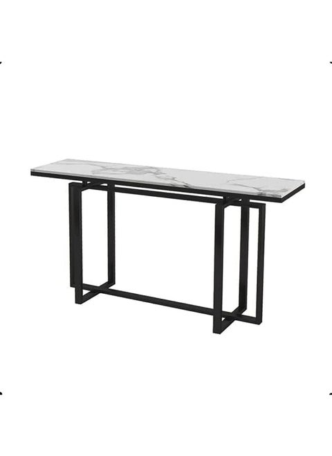 YINZUO Modern Console Table with Metal Frame in Matt Gold and Black, White Natural Marble Top, Welded Construction for Durability, 2 Size Options (Matt Black, 140 cm)