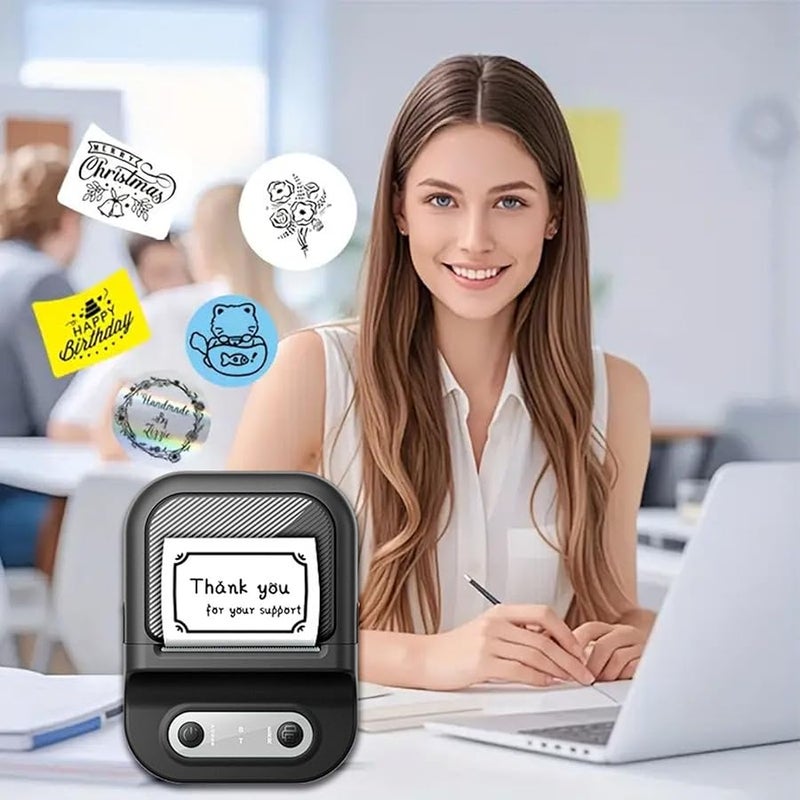 طابعة ملصقات صغيرة محمولة طابعة حرارية لنظام iOS لتعليم الأطفال الصور القوائم القوالب الأسود - Image 3