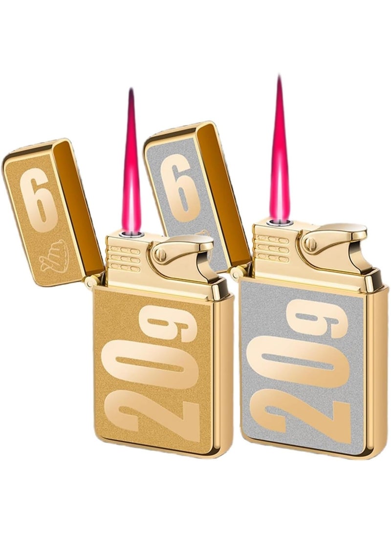 2 Pack Windproof Pocket Lighters, Refillable Adjustable Flame with Elegant 3D Engraving  (Fuel Not Included)(Gold + Silver) - Image 1