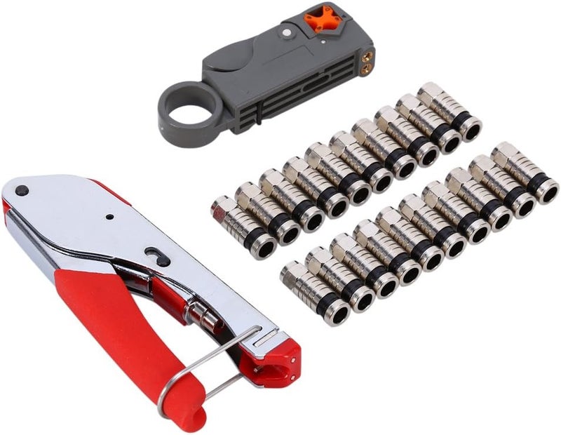 woobles Coaxial Cable Tool, Adjustable RG59 RG6 Cable Compression Crimper Connectors Wire Crimping Set Rotary Stripper Coax Cable Crimper Kit For F Connector Home CATV TV CT - Image 1