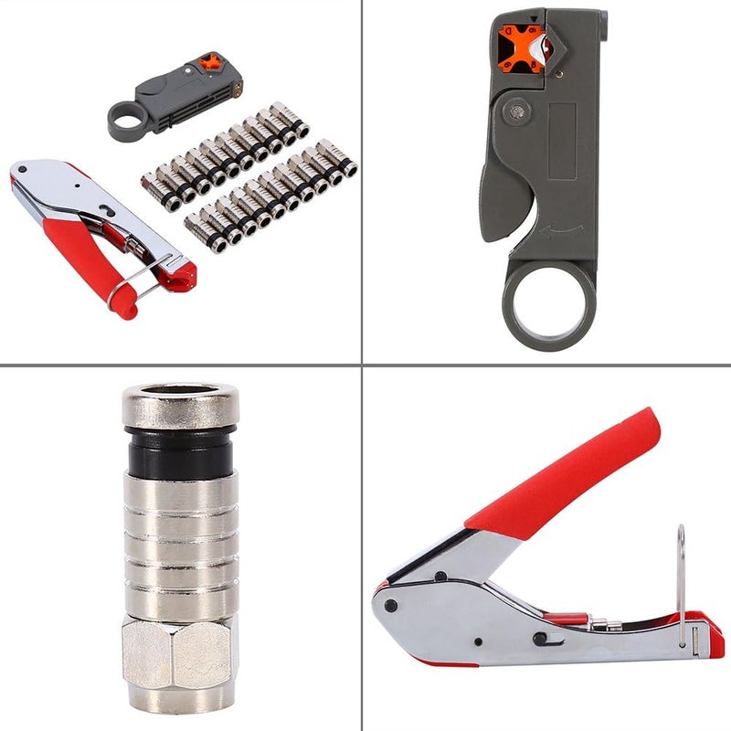 woobles Coaxial Cable Tool, Adjustable RG59 RG6 Cable Compression Crimper Connectors Wire Crimping Set Rotary Stripper Coax Cable Crimper Kit For F Connector Home CATV TV CT - Image 4