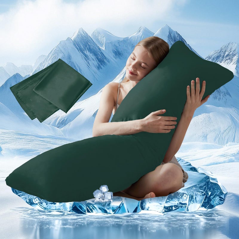 DOWNCOOL Large Body Pillow Insert with Cooling Cover - Soft Long Bed Pillow for Summer - Breathable Full Body Pillow for Adults - 20x54 inch (Green, with Cover) - Image 1