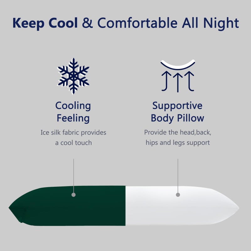 DOWNCOOL Large Body Pillow Insert with Cooling Cover - Soft Long Bed Pillow for Summer - Breathable Full Body Pillow for Adults - 20x54 inch (Green, with Cover) - Image 4