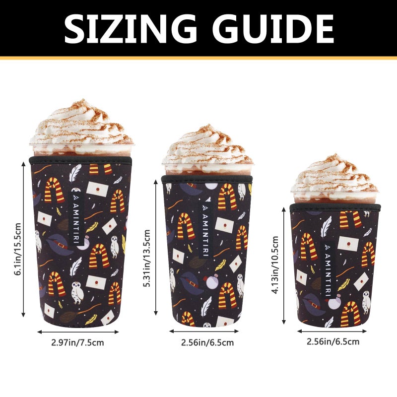 Amintiri 3 Pack Reusable Sleeve for Iced Coffee Cup  Coffee Neoprene Sleeve for Iced&Hot Drinks  Coffee Sleeve Compatible with Starbucks  Dunkin Coffee Cup. (Magic School) - Image 2