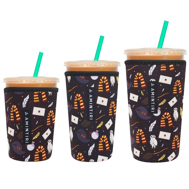 Amintiri 3 Pack Reusable Sleeve for Iced Coffee Cup  Coffee Neoprene Sleeve for Iced&Hot Drinks  Coffee Sleeve Compatible with Starbucks  Dunkin Coffee Cup. (Magic School) - Image 1