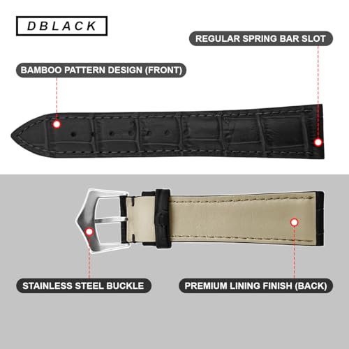 DBLACK '’IMU'' Genuine Leather Watch Strap, Bamboo Design Pattern, Matte Finish Watch Band // For 20-16mm, 22-18mm, or 24-20mm Watch Belt (Choose Your Size & Color) (Black, 20/16mm) - Image 5