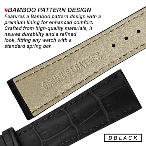DBLACK '’IMU'' Genuine Leather Watch Strap, Bamboo Design Pattern, Matte Finish Watch Band // For 20-16mm, 22-18mm, or 24-20mm Watch Belt (Choose Your Size & Color) (Black, 20/16mm) - Image 3