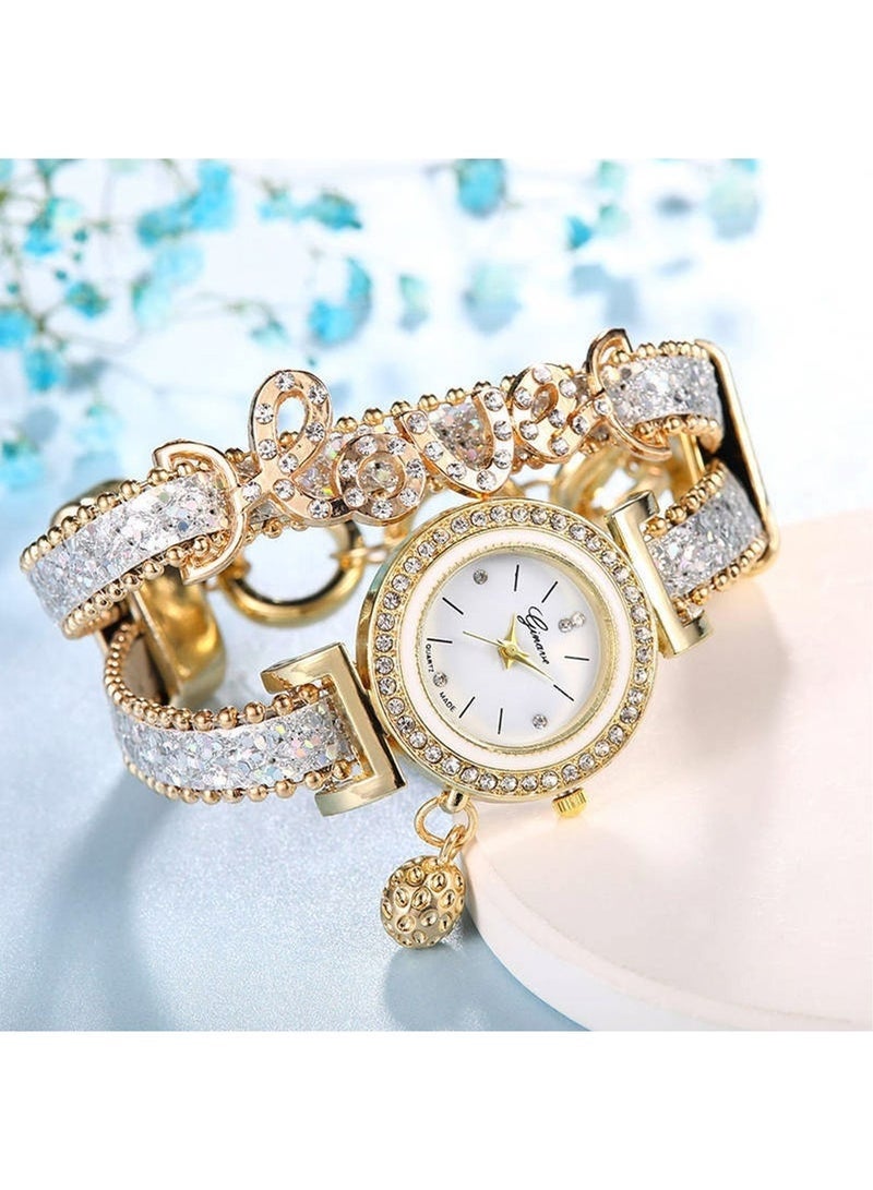 Women Love Printed Bracelet Watch Set Lot Diamond Wrap Around Cuff Quartz Wrist Watch for Ladies Girls - Image 2