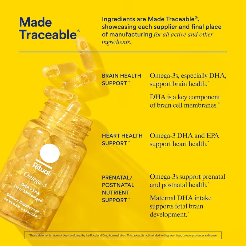 Ritual Omega 3  Vegan  ScienceBacked Dose of DHA  EPA Fatty Acids in 21 Ratio Bioavailable Brain and Heart Health Support Minimal BurpBack Sustainably Sourced Microalgae 30 Day Supply - Image 4