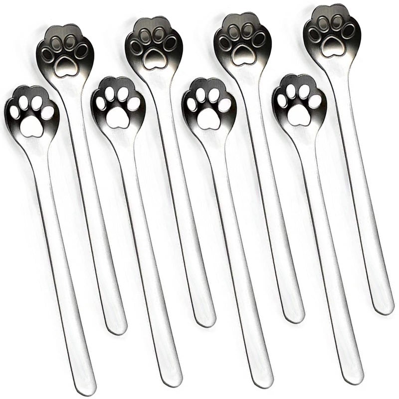 Cat Paw Teaspoons: 8 Pack Stainless Steel, Smooth Edges Lightweight, Mini Spoons - Dishwasher-Safe Paw Shape Spoons for Home, Coffee Shop, Cat Lovers & Gifting - Image 1