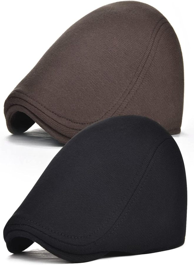 100% Cotton Solid Color Beret British Vintage Soft-Brimmed Cap (Black + Coffee) - Image 1