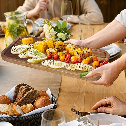 Ayiaren Small Wooden Serving Platters Acacia Charcuterie Boards Rectangle Wood Tray Home Decor Serving Cheese Board Appetizer Snack Plates Kitchen Dinner Platter for Food Dish Rectangular Cake Dessert Trays - Image 3