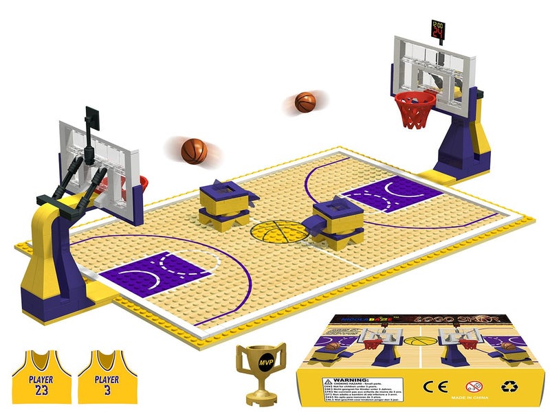 Nicolababe Building Blocks Basketball Court Baseplates and Sets of 2 Basketball Hoop Basketball Goal Building Bricks for Basketball Game Compatible with Major Brands Basketball PlaysetYellow - Image 3
