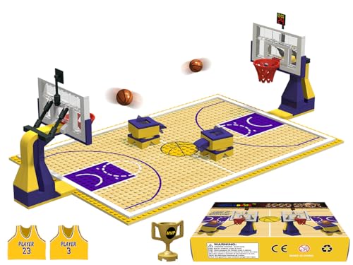 Nicolababe Building Blocks Basketball Court Baseplates and Sets of 2 Basketball Hoop Basketball Goal Building Bricks for Basketball Game Compatible with Major Brands Basketball PlaysetYellow - Image 1