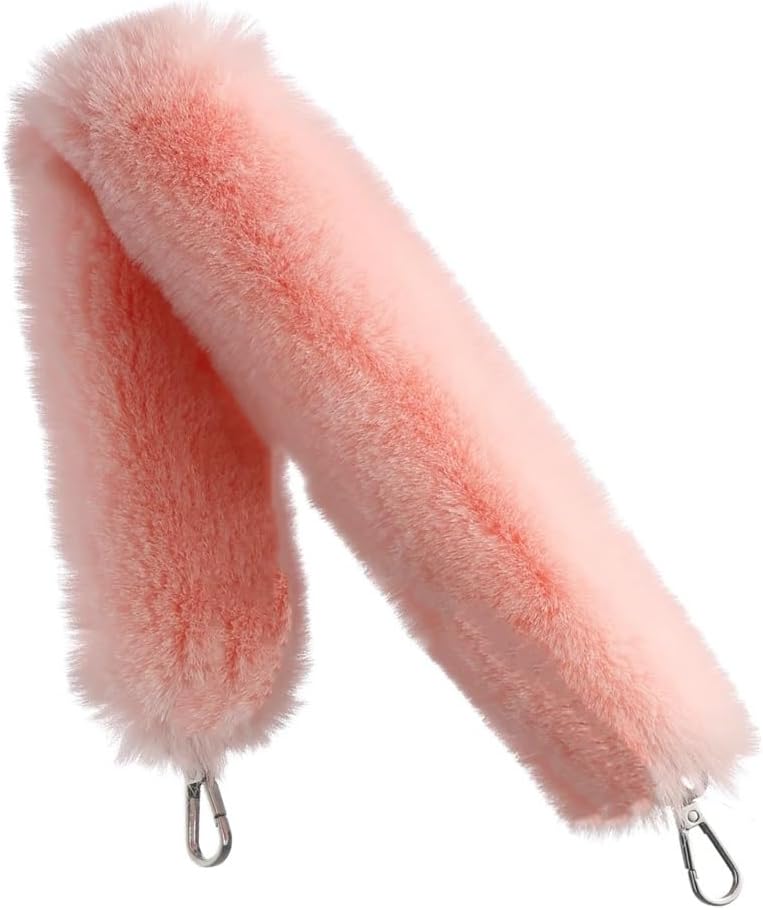 Bag Strap Faux Fur Handle Strap Wallet Accessories Bag Chain Replacement Wallet Shoulder Strap Crossbody Strap Furry Hand Strap Handbag Strap(Light Pink,120cm) - Image 1
