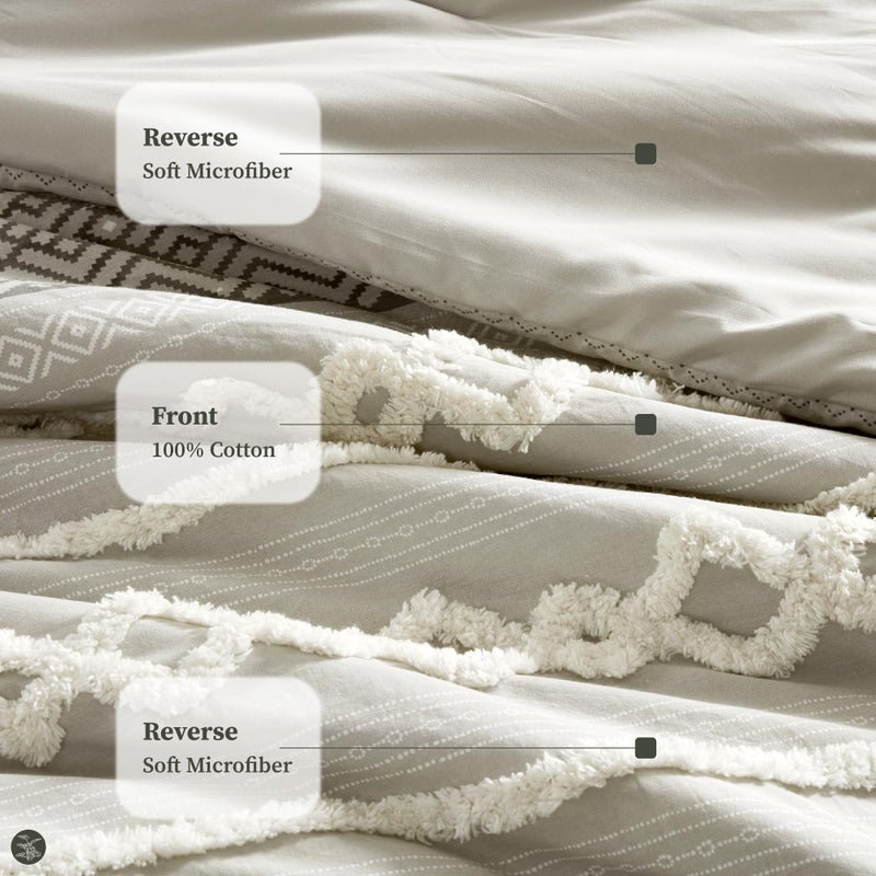 Hyde Lane Farmhouse Comforter Set Gray, Full/Queen Size Boho Bedding Sets, Cotton Top with Modern Neutral Style Clipped Jacquard Stripes, 3-Pieces Including Matching Pillow Shams (90x90 inches) - Image 3