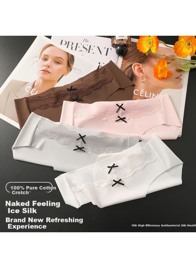 PLANDOO Palando Ice Silk Seamless Lace Skin-friendly 10a Antibacterial 100% Cotton Crotch 4-pack L - Image 3